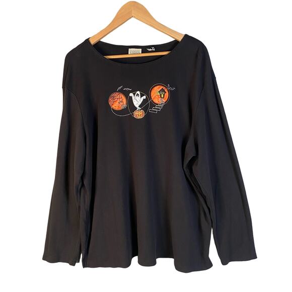 Classic Elements Halloween Embroidered Long Sleeve Top Black Women Size 3X‎ - Picture 1 of 11